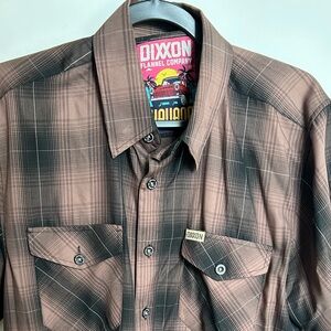 DIXXON Brown and Black Plaid Short Sleeve Button-Down Shirt “ Havana” Men Medium